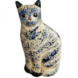 Vintage Blue Stipple Sponge Cat Bank